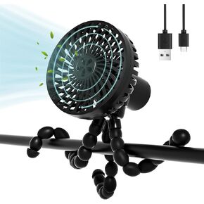 Portable Stroller Fan, 0.2 Inch Anti-Injury Gap, 3 Speed Silent Wind Power, 3000 mAh Large Battery Operated, USB Rechargeable Handheld Fan Personal Cooling Fan For Travel Car Seat (Black)