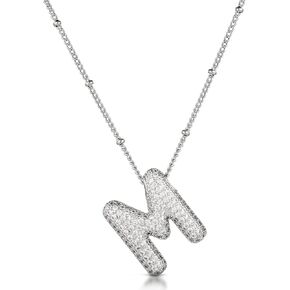 Alphabet Necklace for Women, Silver Zircon Letter Necklace Personalized Diamond Initial Pendant Fashion Crystal Jewelry for Teen Girls Girlfriend