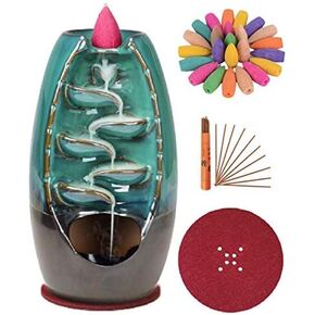 Premium Waterfall Backflow Incense Burner with 150 Cones, 50 Sticks, Reusable Bag & Mat | Quality Mountain Incense Holder | Dragon Smoke Fountain | Home Decor, Aromatherapy, Ornament in Saudi Arabia