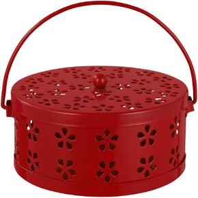 Garneck Iron Mosquito Coil Holder Retro Portable Round Fireproof Incense Holder for Home and Camping Red