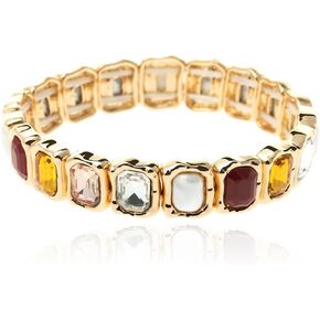 Baroque Pearl Stretch Bracelet with Faceted Rhinestone Cabochon, Luxury Molten Casting Texture Bracelet with Colored Gemstones for Women, Texture Metal Statement Bracelet for Party