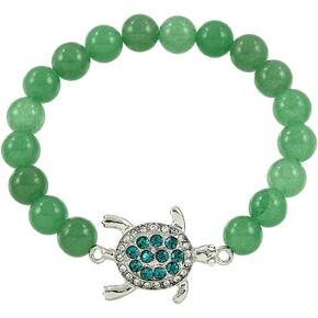 Sea Turtle Elastic Bracelet Genuine Green Aventurine Gemstone Crystal Turtle Charm Gift Boxed Fashion Jewelry for Women Teens Girls