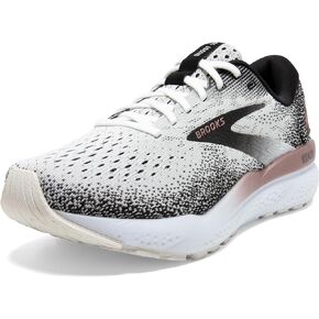 Brooks Women’s Ghost 16 Neutral Running Shoe - White/Black/Rose Gold - 8 Medium