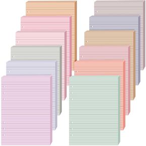 PerKoop Lined Refill Paper A5 Colored 6 Ring Binder Planner Inserts 6 Hole Notebook Refills Paper 960 Sheets 8.2 x 5.8 Inch Loose Leaf Paper(Soft Colors)