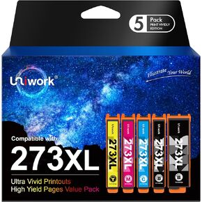 Uniwork Remanufactured Ink Cartridge Replacement for Epson 273 XL 273XL use for Expression XP-520 X-P820 XP-620 XP-610 XP-800 XP-810 Printer Tray, 5-Pack (Black, Photo Black, Cyan, Magenta, Yellow)