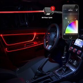 6pc LED Head 2pc 6ft Fiber Optic Roll Light Kit XKchrome App Controlled Bluetooth Enabled Automotive Car Truck Dash Door Interior Architectural Home Indoor Accent Flexible w/Mounting Tab 5V Advanced