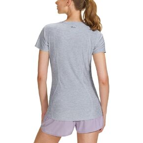 قمصان رياضية نسائية بأكمام قصيرة من TSLA، قميص للجري قابل للتمدد، عامل حماية من الأشعة فوق البنفسجية 50+، رقبة دائرية in Kuwait