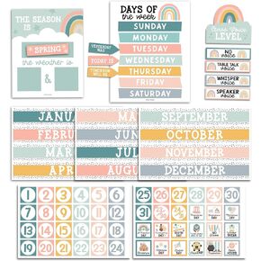 Boho Classroom Calendar Set Bulletin Board - Bulletin Board Calendar For Classroom Elementary, Teacher Calendar Bulletin Board Sets, Preschool Calendar For Classroom, School Calendar For Classroom