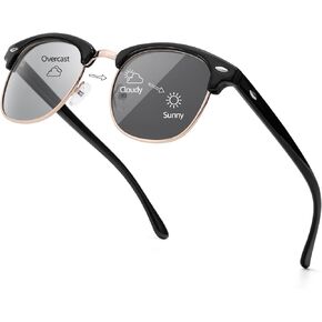 SIPHEW Photochromic Polarized Sunglasses for Men Women Semi-Rimless Retro Driving Sun Glasses with UV400 Protection Lens