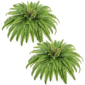 Artificial Ferns for Outdoors & Indoors, 45" Large Faux Ferns 57 Fronds Fake Boston Fern Plant for Planter Garden Porch Entrance Home Windowsill Yards Farmhouse Decoraction (2 Stem)
