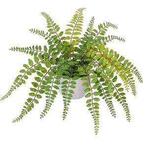Hollyone Large Artificial Fern Potted Plant for Outdoors Indoors Lifelike Faux Boston Fern Artificial Plants Fern in Black Pot for Garden Patio Home Farmhouse Windowsill Office Decoration