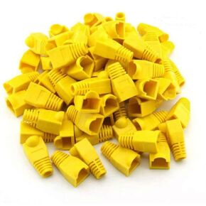 AKOAK 100 Pack Yellow RJ-45 Connectors RJ45 Cat6 Cat5E Plugs Ethernet Network Cable Strain Relief Boots RJ45 Plugs Socket Boot Caps