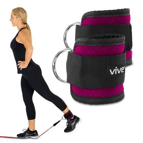 Vive Workout Ankle Straps for Women - Cable Kickback Machine (Pair) - Home Gym Exercise Equipment for Weighted Legs, Glutes, & Abs - Neoprene Brace Cuff for Resistance Training (Pink)