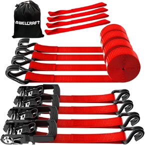 Ratchet Straps (4PK) - 3300lbs Breaking Strength 1.5''×10' Heavy Duty Tie Down Straps with Padded Handles, Double J Hooks & Soft Loops for Moving Motorcycle, Trailer & Trucks (Blue)