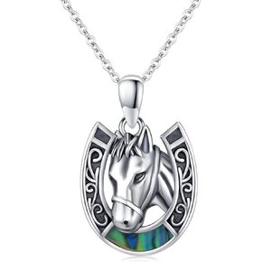 Horseshoe Horse Necklace 925 Sterling Silver Horse Pendant Lucky Horseshoe Jewelry Gifts for Women Girls
