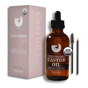 JC Naturals Castor Oil (4oz) USDA Certified Organic, Hexane-Free, 100% Pure Carrier Oil, Cold-Pressed for Hair Growth, Stimulate Growth for Eyelashes and Skin Moisturizer in a Glass Bottle