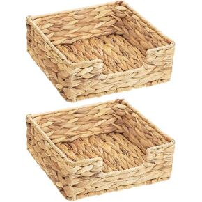Napkin Holder: 2pcs Square Guest Towel Napkin Holder Farmhouse Wicker Baskets Serving Tray Rattan Hand Towel Basket For Cocktail Paper Kitchen Bathroom 18cm