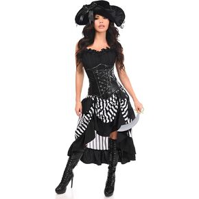 Daisy corsets Womens Top Drawer 4 Pc Black/White Premium Pirate Corset Costume