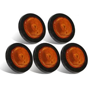 DT 5 Pcs 2.5 inch Amber Round LED Tail Lights 4 LEDs Diodes PC Lens 12V LED Side Marker Light for Truck and Trailer, DOT certificate