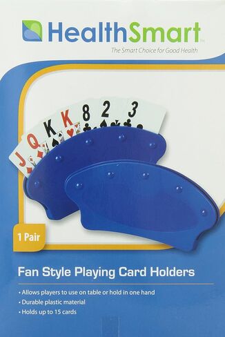 Healthsmart 640-9010-0000 - حامل بطاقات لعب طاولة المروحة، لعبة البوكر، رومي، بينوكل، يحمل 15 بطاقة، زوج واحد، أزرق in Kuwait