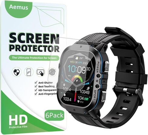 واقي شاشة متوافق مع ساعة OUKITEL BT20 العسكرية الذكية (6 عبوات) تغطية كاملة HD PET فيلم متوافق مع ANSUNG C26 1.96 بوصة ساعة ذكية in Kuwait