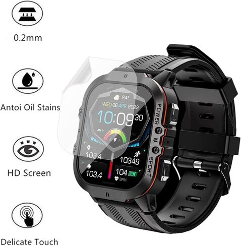 واقي شاشة متوافق مع ساعة OUKITEL BT20 العسكرية الذكية (6 عبوات) تغطية كاملة HD PET فيلم متوافق مع ANSUNG C26 1.96 بوصة ساعة ذكية in Kuwait