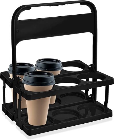 Plastic Portable Cup Holder, Foldable Cup Holder with Handle, 6-Holes Drink Carrier Foldable, Great for Eats Doordash Uber Car Drivers(Black) in Kuwait