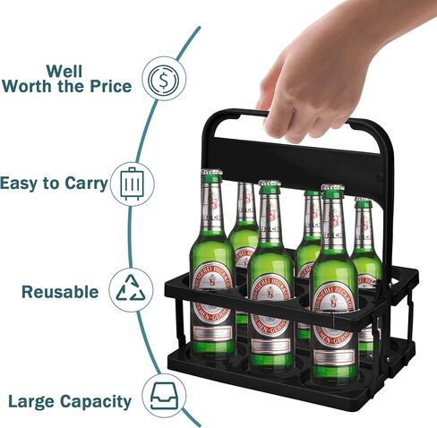 Plastic Portable Cup Holder, Foldable Cup Holder with Handle, 6-Holes Drink Carrier Foldable, Great for Eats Doordash Uber Car Drivers(Black) in Kuwait