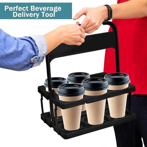 Plastic Portable Cup Holder, Foldable Cup Holder with Handle, 6-Holes Drink Carrier Foldable, Great for Eats Doordash Uber Car Drivers(Black) in Kuwait