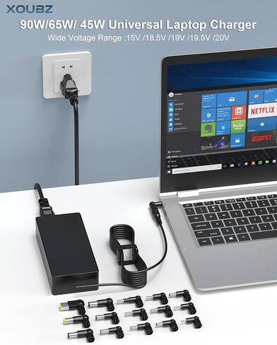 شاحن كمبيوتر محمول عالمي بقدرة 90 وات بديل لجهاز HP Acer Lenovo Asus Toshiba Dell Geteway Samsung IBM Fujitsu Notebook Ultrabook Chromebook شاحن الكمبيوتر محول تيار متردد مع 16 طرفًا in Kuwait