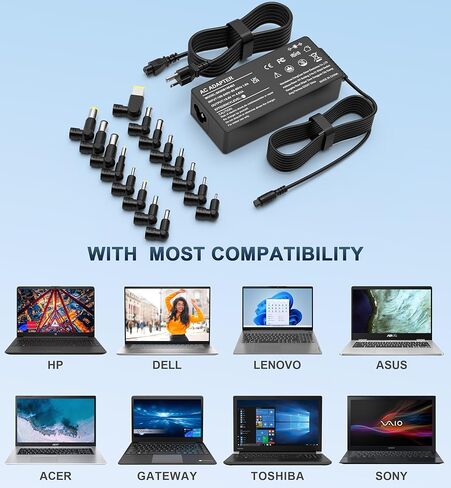 شاحن كمبيوتر محمول عالمي بقدرة 90 وات بديل لجهاز HP Acer Lenovo Asus Toshiba Dell Geteway Samsung IBM Fujitsu Notebook Ultrabook Chromebook شاحن الكمبيوتر محول تيار متردد مع 16 طرفًا in Kuwait