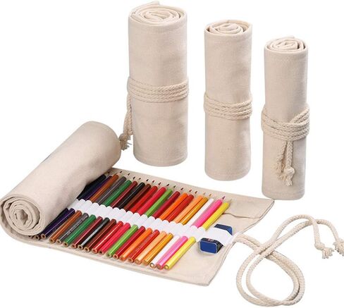 36/48/72 Slots Colored Pencil Wrap Pencils Roll Holder Coloring Pencils Organizer Holder Colored Pen Paint Brush Storage Pouch Portable for Artist Student (Natural color, 72 Slots) in Kuwait