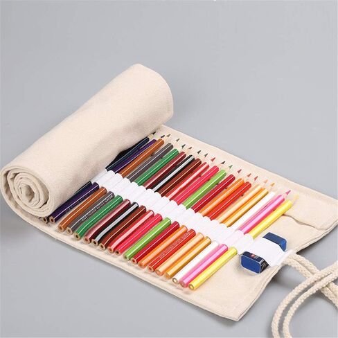 36/48/72 Slots Colored Pencil Wrap Pencils Roll Holder Coloring Pencils Organizer Holder Colored Pen Paint Brush Storage Pouch Portable for Artist Student (Natural color, 72 Slots) in Kuwait