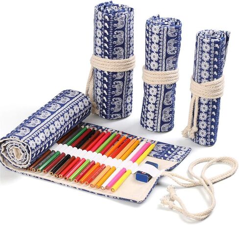 36/48/72 Slots Colored Pencil Wrap Pencils Roll Holder Coloring Pencils Organizer Holder Colored Pen Paint Brush Storage Pouch Portable for Artist Student (Natural color, 72 Slots) in Kuwait