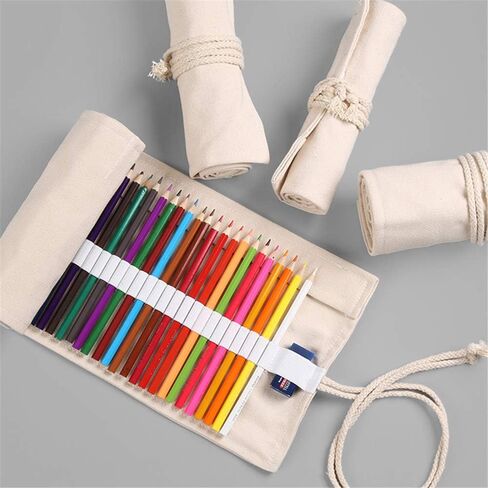 36/48/72 Slots Colored Pencil Wrap Pencils Roll Holder Coloring Pencils Organizer Holder Colored Pen Paint Brush Storage Pouch Portable for Artist Student (Natural color, 72 Slots) in Kuwait