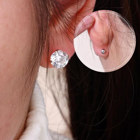 Jstyle 7 Pairs Hypoallergenic Silver Stud Earrings Set for Women Men Stainless Steel Earrings Sparkly Cubic Zirconia Earrings Studs Cartilage Earrings Jewelry in Saudi Arabia