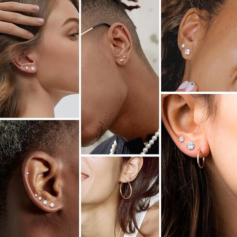 Jstyle 7 Pairs Hypoallergenic Silver Stud Earrings Set for Women Men Stainless Steel Earrings Sparkly Cubic Zirconia Earrings Studs Cartilage Earrings Jewelry in Saudi Arabia