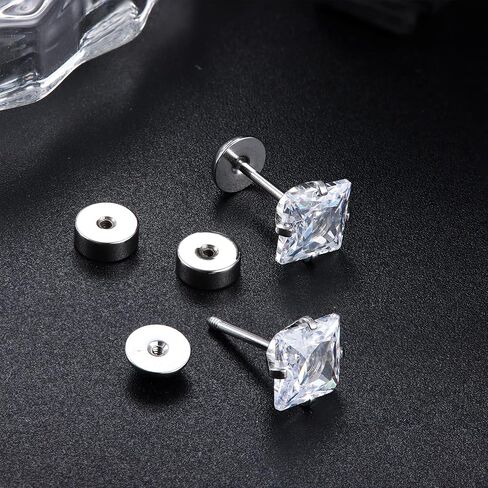 Jstyle 7 Pairs Hypoallergenic Silver Stud Earrings Set for Women Men Stainless Steel Earrings Sparkly Cubic Zirconia Earrings Studs Cartilage Earrings Jewelry in Saudi Arabia