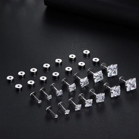 Jstyle 7 Pairs Hypoallergenic Silver Stud Earrings Set for Women Men Stainless Steel Earrings Sparkly Cubic Zirconia Earrings Studs Cartilage Earrings Jewelry in Saudi Arabia