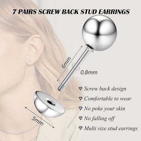 Jstyle 7 Pairs Hypoallergenic Silver Stud Earrings Set for Women Men Stainless Steel Earrings Sparkly Cubic Zirconia Earrings Studs Cartilage Earrings Jewelry in Saudi Arabia