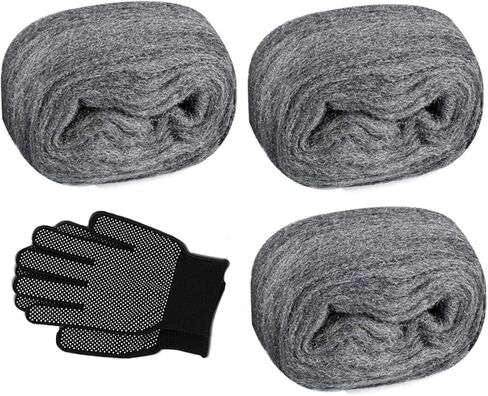 3Pack Stainless Steel Wool,2.5""x16.5FT Steel Wool Fill Fabric Roll,Gap Blocker Coarse Wire Hardware Cloth DIY Kit for Holes, Wall, Garden, Kitchen, Pipeline in Garage,Complimentary Gloves in Saudi Arabia