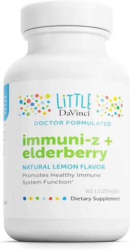 DAVINCI Little Immuni-z + Elderberry - أقراص استحلاب الزنك للأطفال لدعم صحة المناعة والرئتين الصحيتين وأنسجة الحلق * - مع فيتامين D3 والزنك وثمر البلسان والمزيد - نكهة الليمون - 60 قرص استحلاب in Saudi Arabia