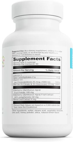 DAVINCI Little Immuni-z + Elderberry - أقراص استحلاب الزنك للأطفال لدعم صحة المناعة والرئتين الصحيتين وأنسجة الحلق * - مع فيتامين D3 والزنك وثمر البلسان والمزيد - نكهة الليمون - 60 قرص استحلاب in Saudi Arabia