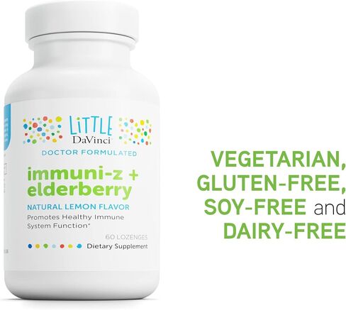 DAVINCI Little Immuni-z + Elderberry - أقراص استحلاب الزنك للأطفال لدعم صحة المناعة والرئتين الصحيتين وأنسجة الحلق * - مع فيتامين D3 والزنك وثمر البلسان والمزيد - نكهة الليمون - 60 قرص استحلاب in Saudi Arabia