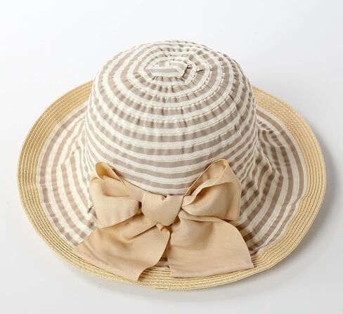 Home Prefer Baby Toddlers Beach Sun Hat Rollable Brim Bowknot Stripe UV Sun Protection Hat for Girls Woven Bucket Hat in Kuwait