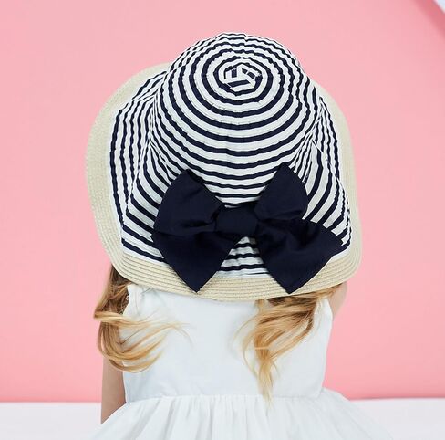 Home Prefer Baby Toddlers Beach Sun Hat Rollable Brim Bowknot Stripe UV Sun Protection Hat for Girls Woven Bucket Hat in Kuwait