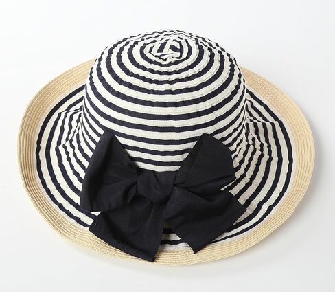 Home Prefer Baby Toddlers Beach Sun Hat Rollable Brim Bowknot Stripe UV Sun Protection Hat for Girls Woven Bucket Hat in Kuwait