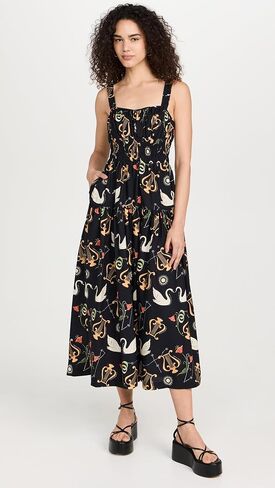 KITRI Women's Isobel Black Cygnus and Lyra Print Midi Dress in Saudi Arabia