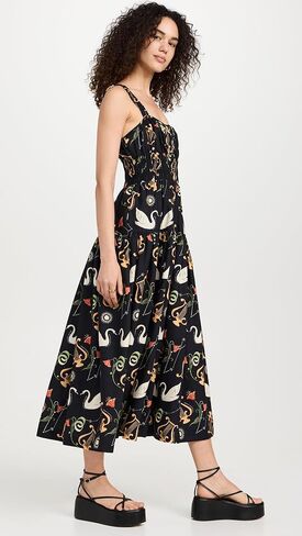KITRI Women's Isobel Black Cygnus and Lyra Print Midi Dress in Saudi Arabia