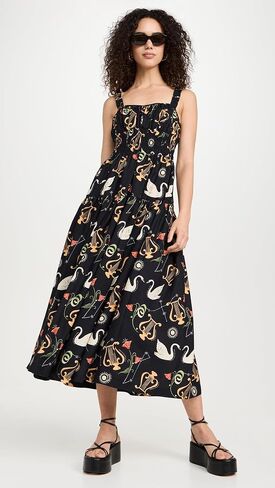 KITRI Women's Isobel Black Cygnus and Lyra Print Midi Dress in Saudi Arabia